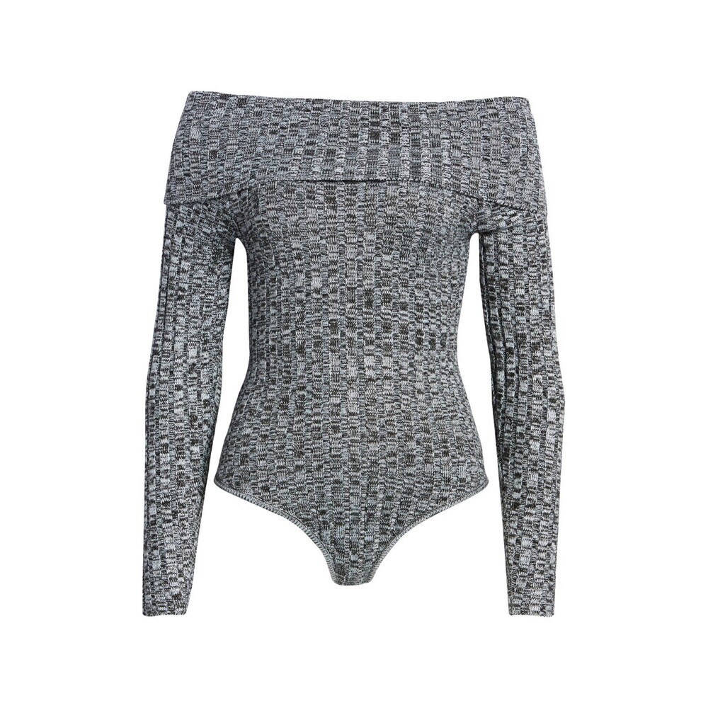 AFRM Turtleneck Long Sleeve Sweater Bodysuit Grey Marled Noir Size M Heavy knit